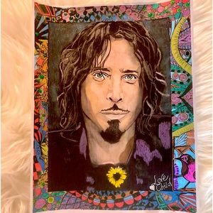 Original mixed media art Chris Cornel boho neon style